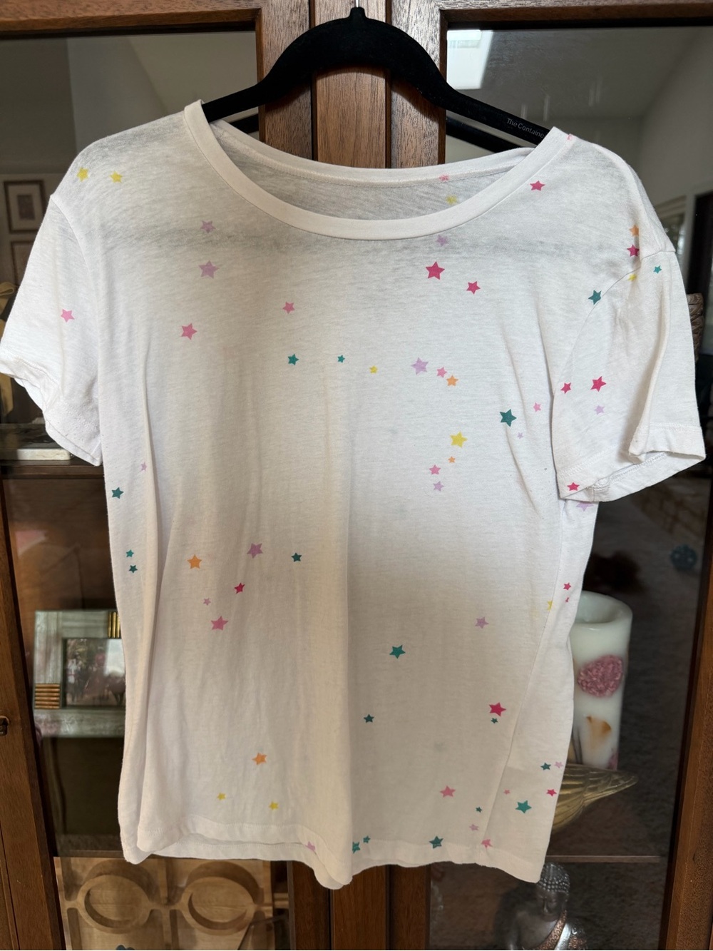 White Short-Sleeve Tee with Colorful Star Print